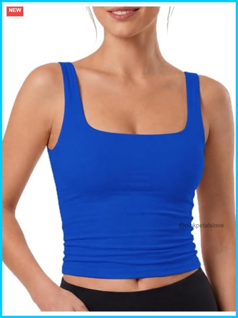 Buttery Soft Square Neck Crop Tank Top Double Lined Wide Strap Sleeveless